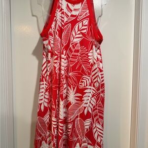 Old Navy Red and White Leaf Print Dress